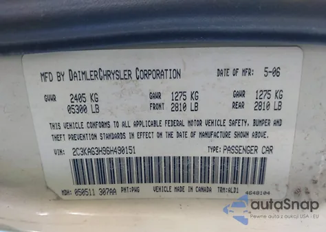 2006 Chrysler 300C from USA, damaged, VIN 2C3KA63H96H490151